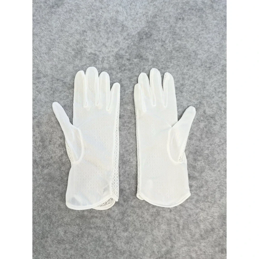 White Vtg Gloves Women's Mesh Buttons Nylon OSFA